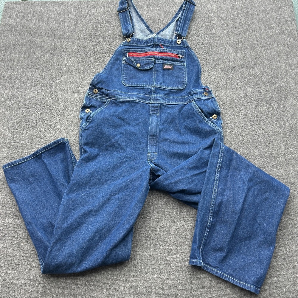 Genuine Dickies Mens Denim Bib Overalls Dark Wash Indigo Blue Size MR